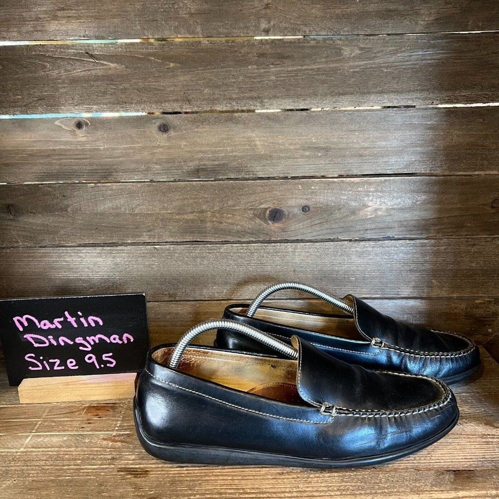 Mens Martin Dingman Black Leather Slip On Comfort Shoes Loafers Size 9.5 M GUC